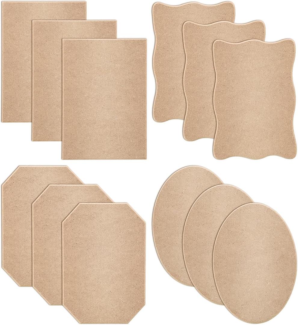 Novabright 12 Pcs Unfinished Wood Plaques for Crafts 6.5 x 4.5 Inch with 4 Assorted Shapes Beveled Thick MDF Wood Blank Sign for DIY Painting Burning Holiday Gifts and Craft Projects Supplies