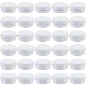 30 Pcs 0.5 oz Aluminum Tin Jar with Screw Cap with Screw Lid Refillable Container for Lip Balm White