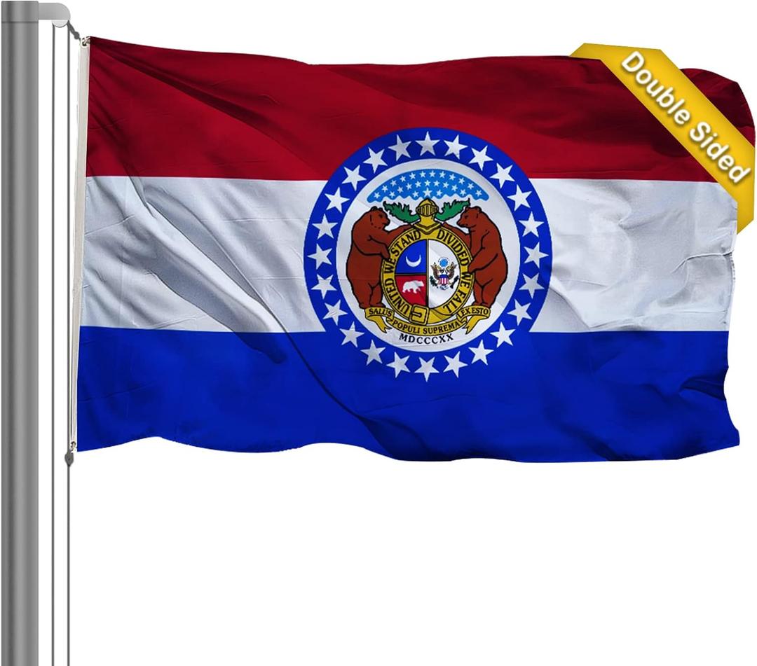 AZCOVER Missouri Flag 3x5 Ft USA, 3 Ply Double Sided State of Missouri MO Flags with 2 Brass Grommets and Canvas Header, Heavy Duty Polyester Vivid Color Outdoor Banner