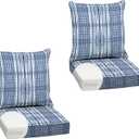 Arden Outdoor Foam Deep Seat Cushion Set (2-Pack), 24x24, Premium High-Density Foam, Never Flattens, Weather-Proof for Patio Chair Sofa Couch, Blue Shibori Stripe