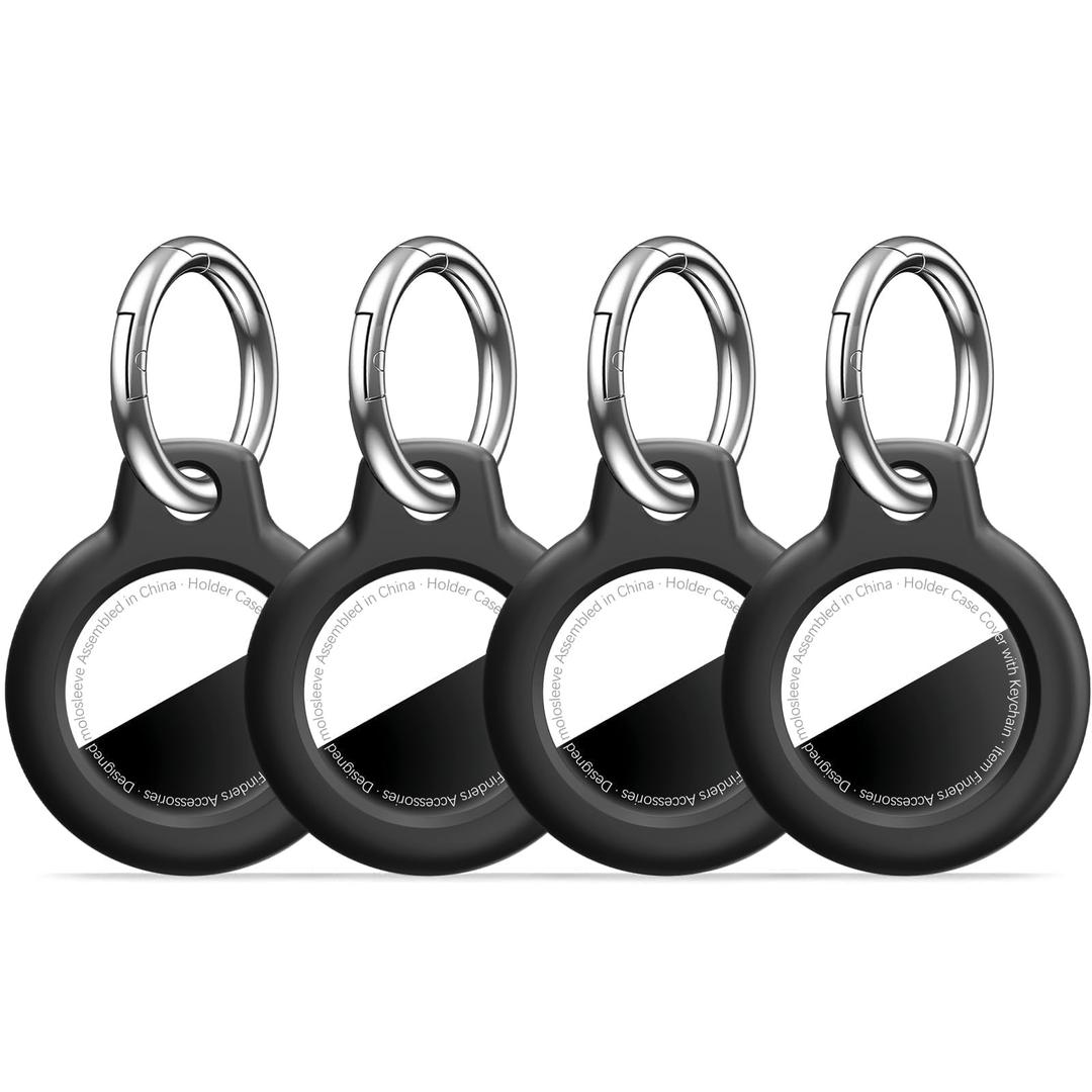 MOLOSLEEVE [4 Pack Case for AirTag 2nd Gen (2026) & 1st Gen, Shockproof Holder Anti-Scratch Protective Cover for Air Tags, Men's Women's Keyrings & Keychains for Keys, Luggage, Bags, Black