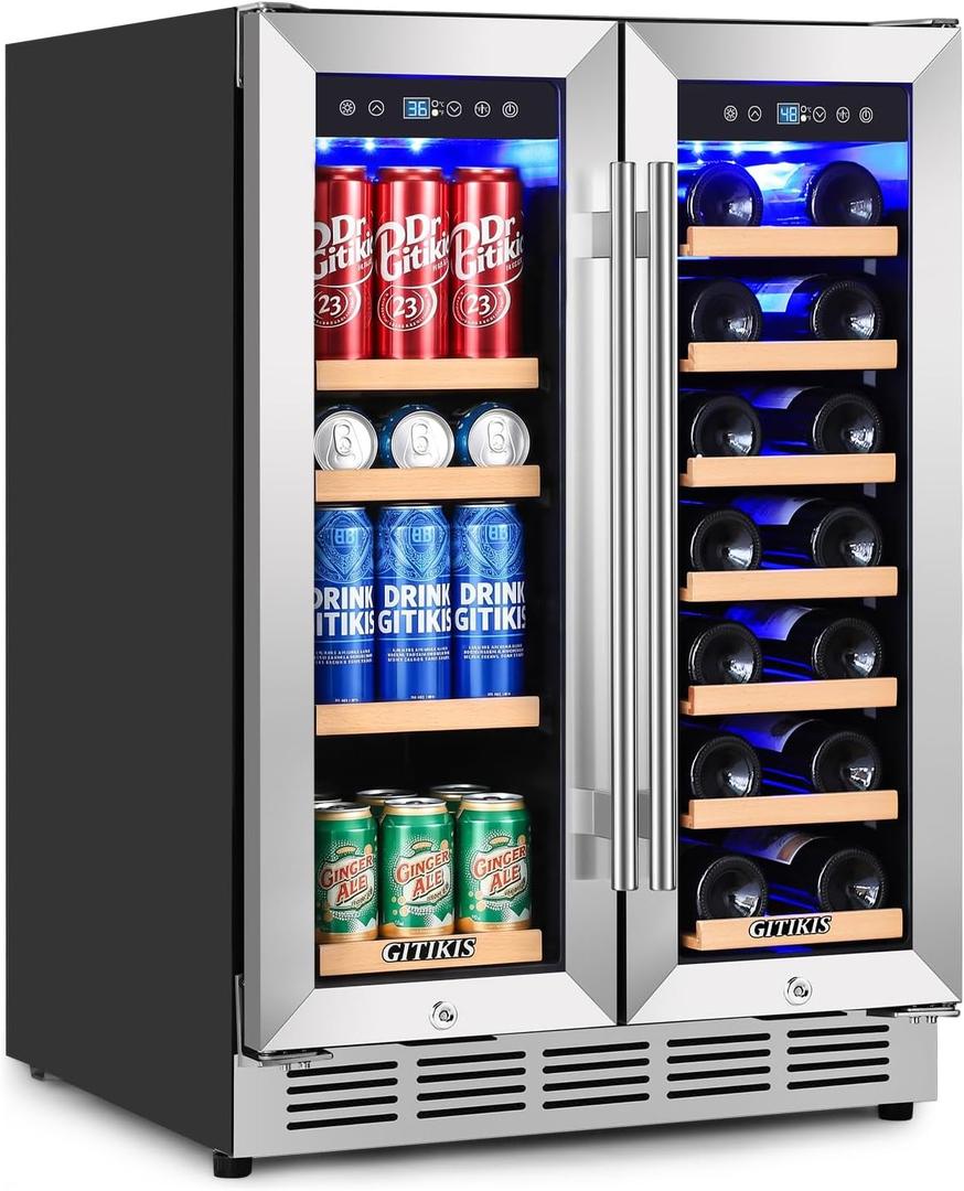 24 Inch Dual Zone Wine and Beverage Refrigerator Cooler Under Counter, 24" - 88 Can & 20 Bottle - 4.7 cu.ft