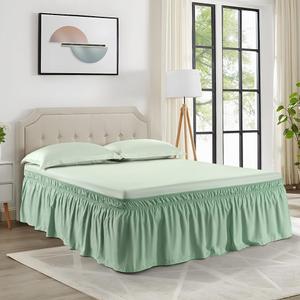 Light Sage Green Wrap Around Bed Skirt for Full/Queen Beds 18" Drop,Bed Skirt Adjustable Elastic Dust Ruffles Easy Fit Wrinkle & Fade Resistant Luxurious Fabric Machine Washable