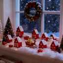 Breling 13 Pcs Christmas Village Set, Red Cardboard Christmas Village House with 500 g Fluffy Snow Cotton in 6 Paper Distinct House for Xmas Tabletop Mantel Display Winter Centerpiece