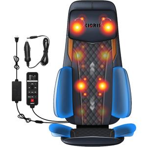 CLORIS Neck Back Massager with Heat, Automatic Adjustable Neckrest, 3D Shiatsu Compress & Rolling Massage Chair Pad for Full Body Relaxation, Home Office Chair Use, Gift for Family & Friends Blue, Medium