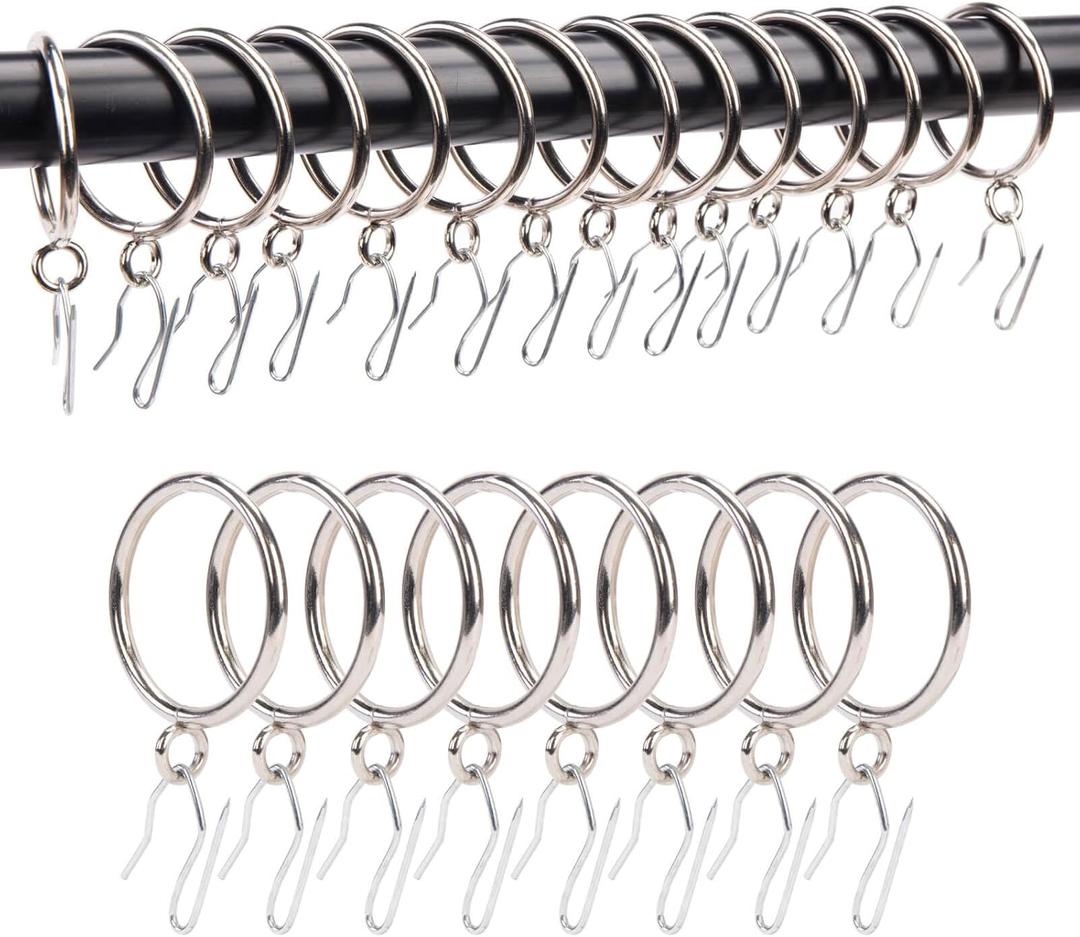 Curtain Rings with Hooks Rustproof Metal Drapery Rings with Eyelets and Pinch Pleat Curtain Hooks for Window Door Shower Curtain 1.25 Inch Inner Diameter 24 Pack Silver TXZWJZ