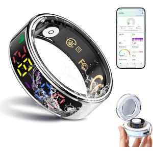 Smart Ring for Women Men, Health Ring Colorful Display, Fitness Tracker with Heart Rate, Blood Oxygen, Sleep Monitor, No Subscription Fee, 5ATM Waterproof for iOS & Android (Silver, 11)