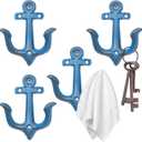 XINGYAN Vintage Rustic Cast Iron Nautical Sea Anchor Design Wall Hooks,Home Coat Rack,Decorative Wall Mounted Antique Shabby Chic Metal Bathroom Towel,Coat Hooks,Hanger,Screws Inside (Blue[4pcs]) (Blue[4pcs])