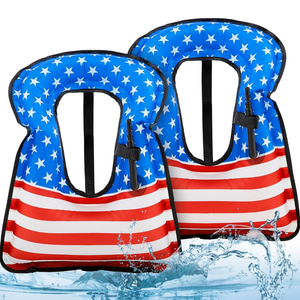 Meooeck 2 Pcs Snorkeling Vest for Adults Safety Inflatable Snorkel Vest for Swim Kayaking Swimming Diving Surfing, Load up to 220 Ibs
