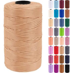 JeogYong Polypropylene Ribbon Yarn 3mm x 218 Yards Flat Macrame Cord 3mm Crochet Yarn for Handbags, Shopping Bags, Sun Hats, Shoes, DIY Crafts, Decorative Projects (Camel)