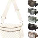 Spacious Nylon Checkered Crossbody Bum Bag for Women, Fashion Checkerboard Fanny Pack Purse with Anti-theft Pocket, Adjustable Wider Strap Wasit Bag (Beige)