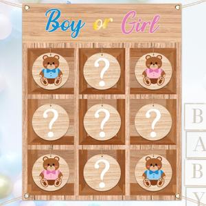 OurWarm Gender Reveal Games, Tic Tac Toe Gender Reveal Game with 10 Bear Chips, Rustic Gender Reveal Ideas for He or She, Gender Reveal Tic Tac Toe Board for Boy and Girl Party Decorations Backdrop