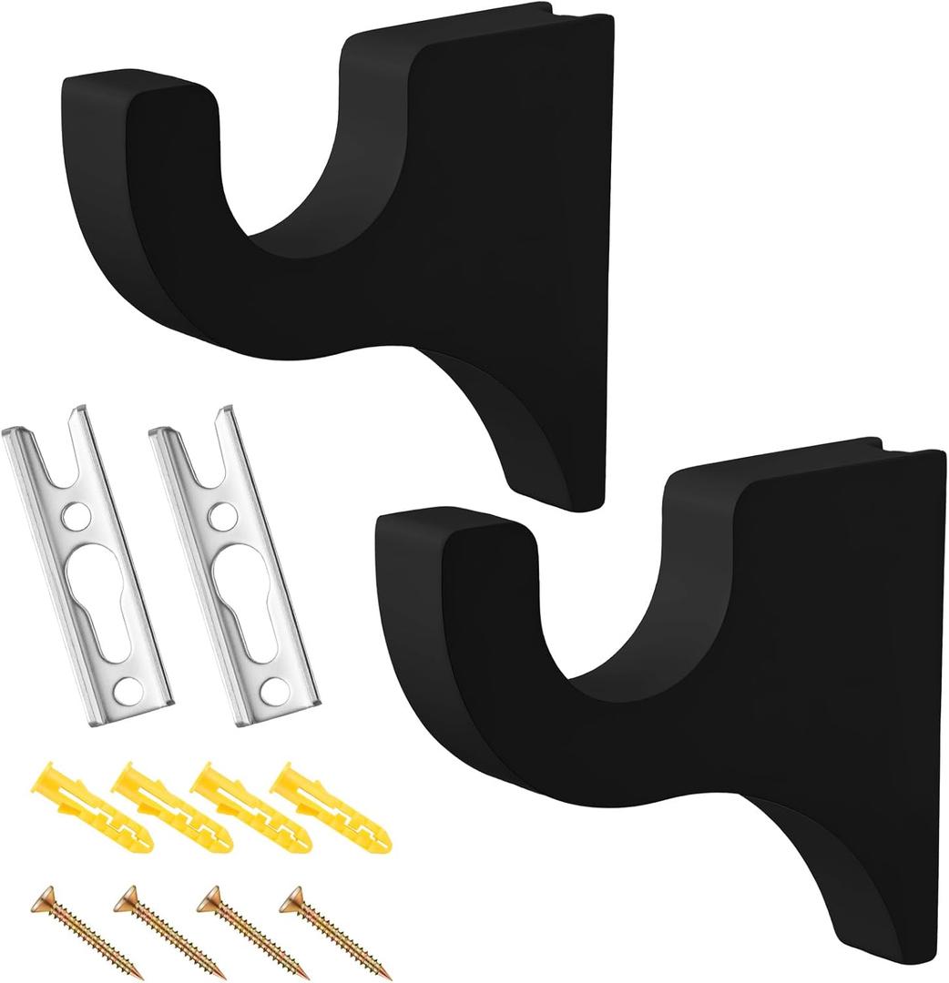 2 Pack Wooden Curtain Rod Brackets Curtain Rod Holder Wood Brackets Classics 3 1/2" Return Bracket for 2" Pole (Black)