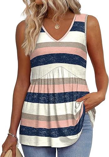 OFEEFAN Womens Tank Tops 2025 Flowy Peplum Tops for Women Dressy Sleeveless V Neck Babydoll Tank Tops, XXL