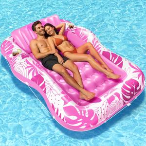 Tanning Pool Lounger - 80" x61" Large Inflatable Float for Adults, 2-in-1 Sun Tub & Lounge Raft with Pillow Cup Holders, Leakproof PVC Inflatable Tanning Pool for Summer Pool Beach Backyard (Pink)
