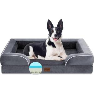 Comfort Expression Cooling Dog Bed for Large Dogs, Memory Foam Orthopedic Dogs Beds, Waterproof Washable Dog Beds with Removable Cover, Pet Bed Sofa with Bolster(Large,Leaden Grey) (36.0"L x 27.0"W x 7.5"Th)