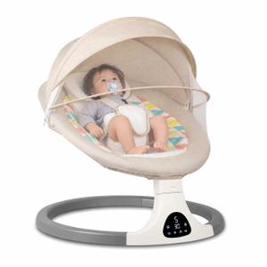 JFOVMCYG Electric Baby Swing for Infants 0-9 Months, Portable Infant Swing with 5 Speeds, Bluetooth Audio, Remote Control, USB Power Cable & Adapter Included, Lvory White, Up to 20 lbs