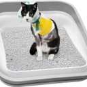 Senior Cat Litter Box, Three Legged Arthritic Open Low Entry for Sick Frail Handicap Disabled Cats, Older Elderly Corner
