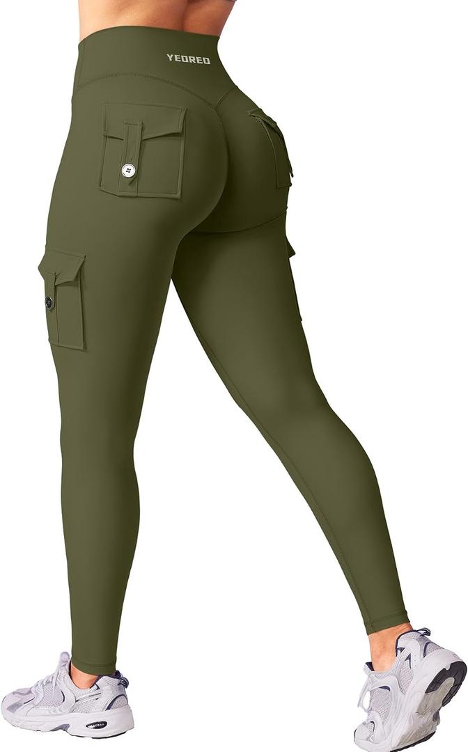 YEOREO CoreFlex Workout Cargo Leggings with Pockets for Women Hidden Scrunch Butt Lifting Leggings Gym Yoga Pants S