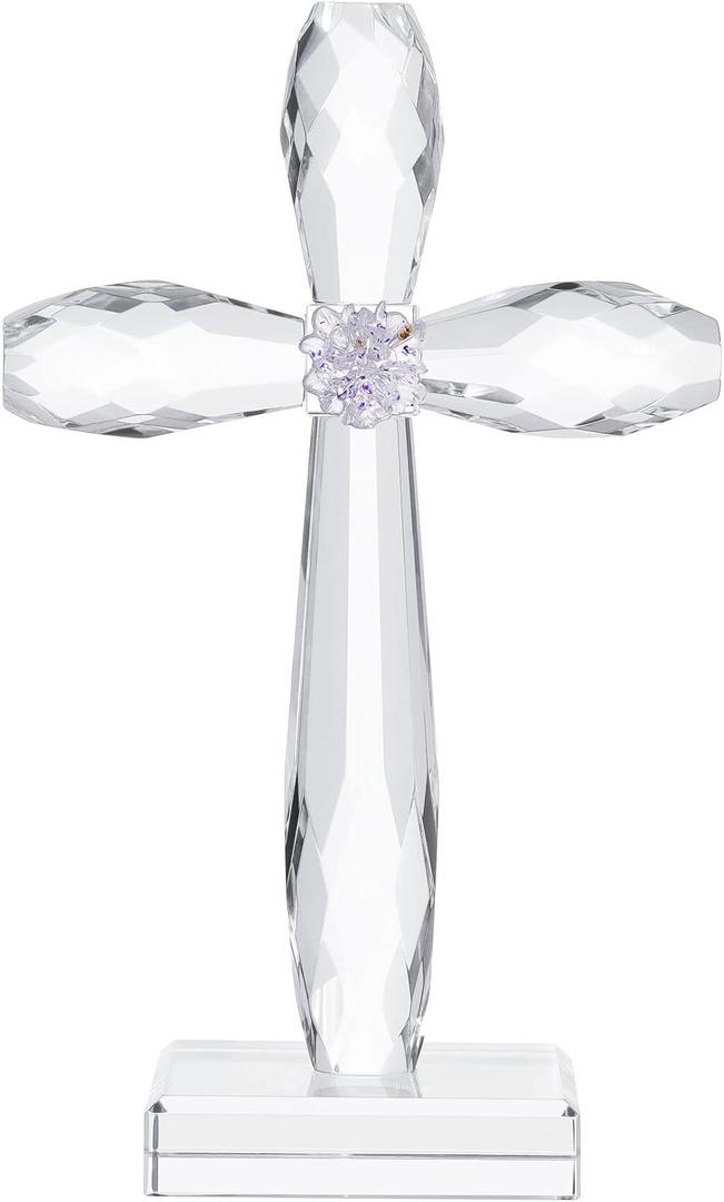 YWHL Crystal Standing Cross Decor, Religious Easter Gifts for Women Men, Handmade Glass Holy Cross Collectible Figurines for Home Decoration, Christmas Decoration for Pary