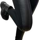 Faux Leather Leggings for Women Pleather Pant Elastic Mid-Waisted Stretchy Patch Zip Tights (Black, XL)