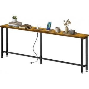 70" Narrow Sofa Table with Outlet (2 AC Outlets & 2 USB Ports), Behind Couch Table with Charging Station, Long Skinny Console Table for Living Room, Entryway and Hallway (Rustic Brown)