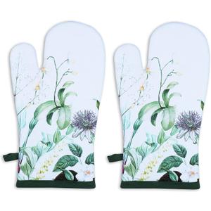 AMOUR INFINI Oven Mitts Set of 1 Quilted Liner with Hanging Loop Non Slip, Heat Resistant, Washable Reusable Oven Mitt (Floral Shrubs 7x13 Inches)