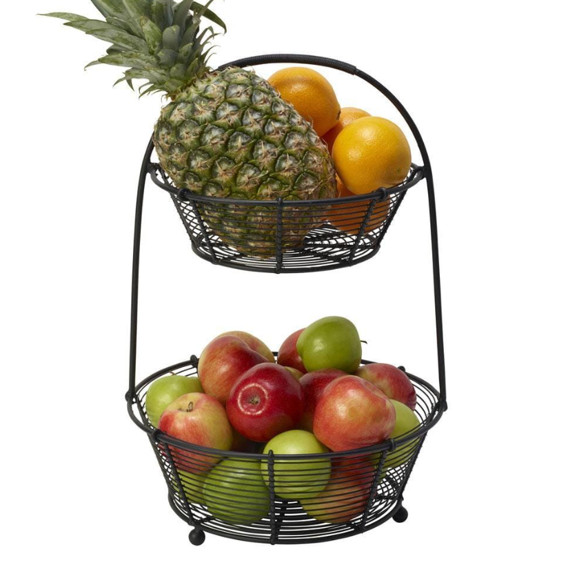 Gourmet Basics by Mikasa Tulsa Fruit Metal Storage Basket, 2-Tier, Black