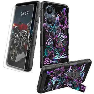BREIDMKFM Case for OnePlus Nord N20 5G, with Tempered Glass Screen Protector Heavy Duty Built-in Kickstand Shockproof Phone Case for OnePlus Nord N20 5G 2022, Pink Purple Butterfly Positive Quotes