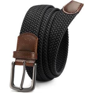 CHAOREN Mens Belt - Braided Stretch Golf Belt for Men 1 3/8"- Gift for Golf Pants Casual Shorts Jeans (Black)