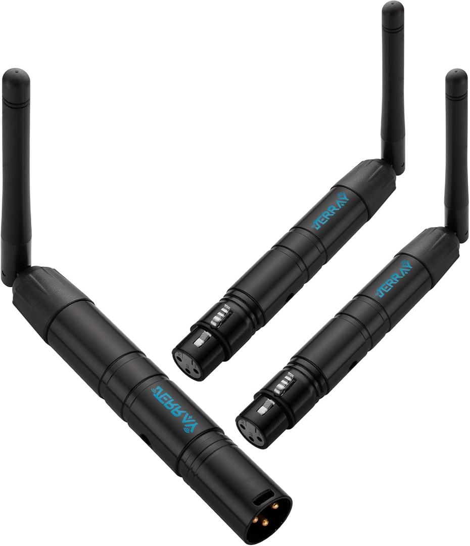 DMX512 Wireless Stage Lighting Control System, 2.4G1 Transmitter and 2 Receivers, LED DJ Controller for Disco Party Bar (Black)