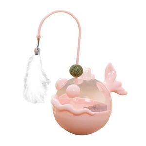 Cat Interactive Toys,Wobble Kitten Treat Dispensing Ball with Catnip and Feathers, Indoor Puzzle Slow Feeding, Cats Treat Dispenser Kicker Toy for Large, Medium and Small Cats (Pink, Fish)