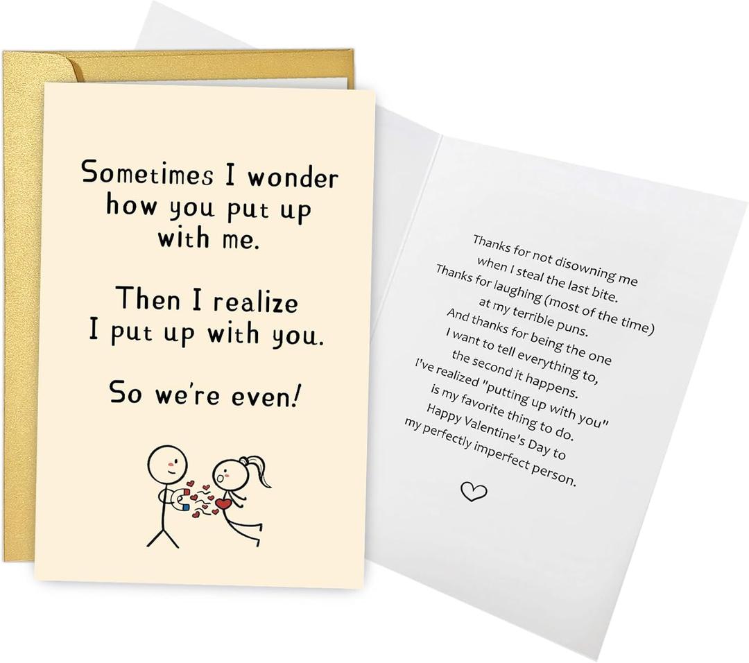 4 x Obbyidk Funny Valentine's Day Card for Wife Husband, Romantic Valentines Card for Boyfriend Girlfriend, Sometimes I Wonder How You Put Up With Me...