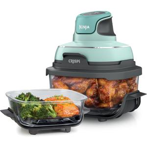 Ninja Crispi 4-in-1 Portable Glass Air Fryer Cooking System, 4 QT & 6 Cup Glass Containers with Storage Lids, Easy Meals, Microwave, Freezer & Dishwasher Safe, Air Fry, Bake, & More, Mint, FN101MT