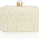 Women Pearl Clutches Noble Crystal Beaded Evening Handbag Chain Strap Shoulder Bag for Wedding Bridal Party Prom (Beige)