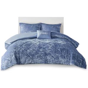 Intelligent Design Queen Comforter Set, Velvet Comforter Set , Luxury Diamond Quilting Comforter Set, Fluffy Comforter Bed Set with Decorative Pillowand 2 Shams, 4 Piece Blue, Full/Queen
