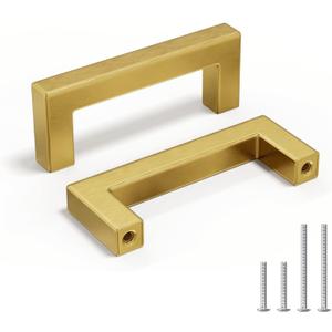 homdiy 3 Inch Gold Cabinet Pulls 6 Pack Brushed Brass Kitchen Handles Square Cabinet Hardware for Cupboard Doors 10" Hole Centers