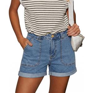 StunShow Women's Denim Shorts Mid Waist Jean Short (Blue, M)