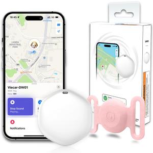 GPS Tracker for Dogs, Mini GPS Cat Tracker, Dog Tracking tag with Holder, No Monthly Fee,Work with Apple Find My(iOS Only),Dog Tracking Device,Anti-Lost,Finder Tag for Vehicles/Pets/Kids/Items (Pink)