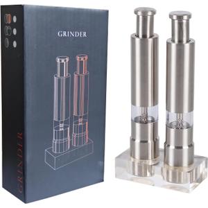 Stainless Steel Salt and Pepper Grinder Set, Manual Refillable Peppercorn Mills with Push Button, Thumb Grinder, Sliver White (2 PCS NORMAL)