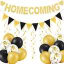 TaoBary 53 Pcs Homecoming Decorations, Black Gold Homecoming Garland Banner Bunting Balloons Swirls Decorations Kit for High School Hoco Dance Party Supplies Welcome Back to School Favors