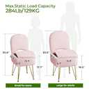 GREENSTELL Small Vanity Stool Chair with Storage and Folding Back, 13.4" x 15" x 30" Square Faux Fur Soft Ottoman, 4 Metal Legs with Anti-Slip Feet, Furry Padded Seat for Makeup, Bedroom, Pink