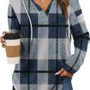 Bofell Womens Fashion Tops Hoodies for Women Pullover Oversized Sweatshirts Long SLeeve Shirts Loose Fit (Small, Plaid Blue)