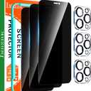 IMBZBK 3 Pack Privacy Screen Protector for iPhone 12 Pro Max Tempered Glass with 3 Pack Camera Lens Protector, Accessories 9H Anti Spy for Apple 12 Pro Max, 2.5D Curved, Case Friendly, Transparent