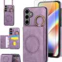 Compatible with Samsung Galaxy S24/S25 5G Wallet Case and Screen Protector Crossbody Shoulder Strap Ring Buckle Stand Card Holder Magnetic Car Mount Phone Cover for S 24 24S SM-S931U Women Men Purple
