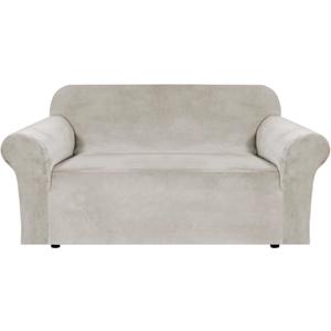 H.VERSAILTEX Stretch Velvet Loveseat Covers for 2 Cushion Couch Covers for Living Room Sofa Covers Slipcovers with Non Slip Straps Bottom, Ultra Thick Comfy Velour (Width 58"-72", Oatmeal)