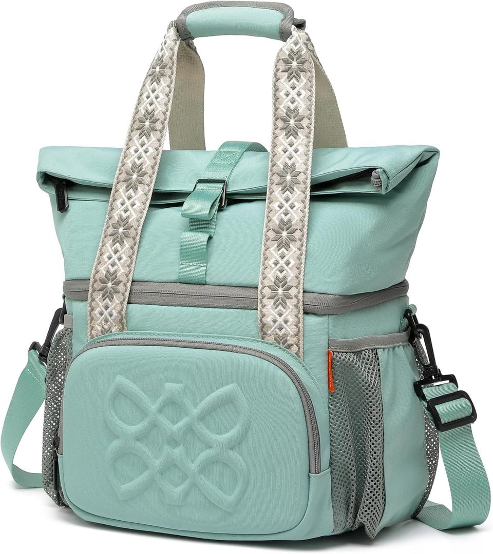 Dual Compartment Insulated Lunch bag, with 2 Leakproof Compartments & Roll-top, 13L lunchbox for work (Antiqued Aqua)