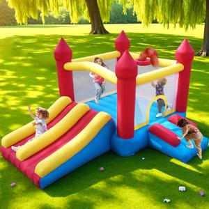 Bounce House with Double Slide,5-in-1 Inflatable Jumping Castle for Toddlers & Kids 2-10, Features Basketball Hoop & Large Bounce Area, Fast Setup with Blower for Outdoor Indoor Play, 146"D x122"W x 80"H