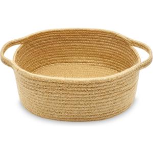 ABenkle Small Basket with Handles - Decorative Durable Rope Woven Storage Bin Shelf Storage Organizer Cube, Easter Baby Gift Basket, 12"x8"x5"