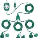 Feekoon 40FT Outdoor Extension Cord with Timer,1 to 3 Way Extension Cord Splitter,16AWG SJTW Heavy Duty 3 Plug Green with Multiple Outlets and Weatherproof Covers for Halloween Christmas
